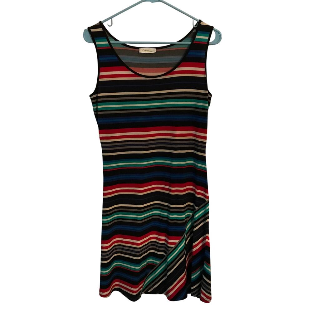 Calvin Klein Dress Size Small Womens Sleeveless Tank Style Stripe Multi Color